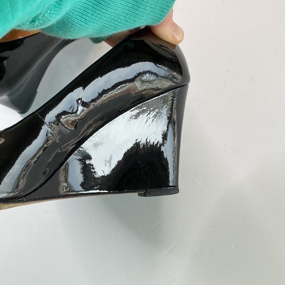 Coach patent leather wedge heels Sz 9 nine black - Picture 9 of 11
